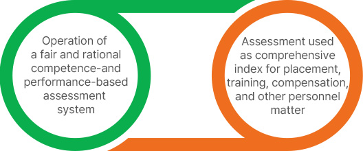 Operation of a fair and rational competence-and performance-based assessment system / Assessment used as comprehensive index for placement, training, compensation, and other personnel matter